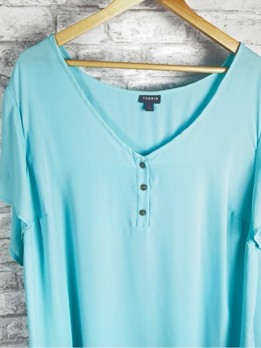 torrid Aqua V-Neck Short Sleeve Button Front Tee